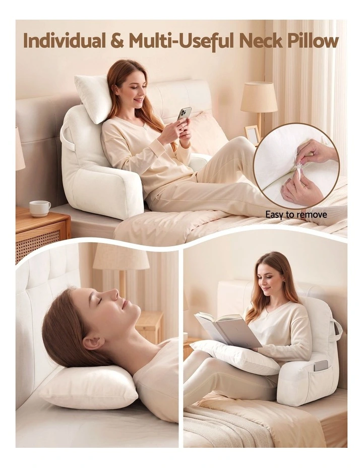 Giselle Bedding Reading Pillow with Detachable Neck Roll & Armrests, Beige image 5
