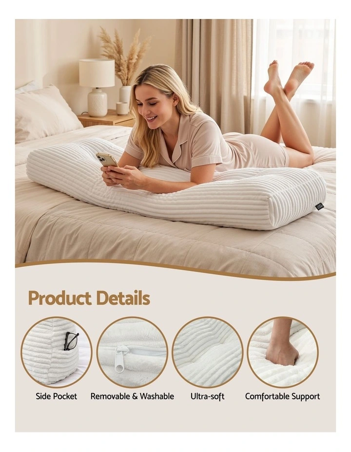 Giselle Wedge Pillow Headboard, Anti-Flat Foam, 330g Corduroy Cover, Pockets, Double image 5