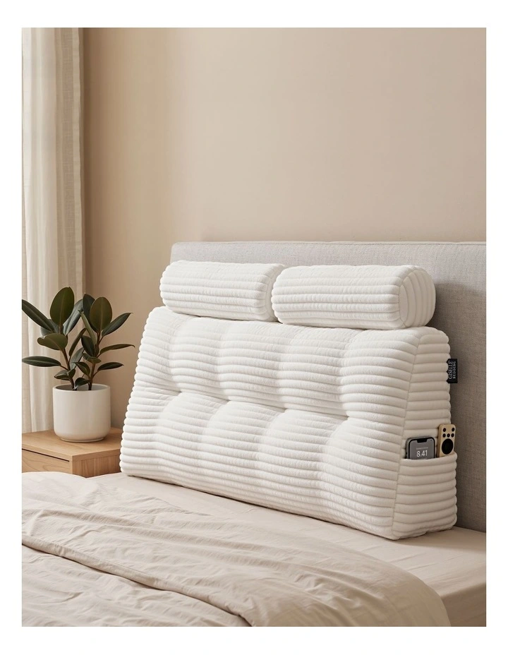 Giselle Wedge Pillow Headboard, Anti-Flat Foam, 330g Corduroy Cover, Pockets, Double image 6