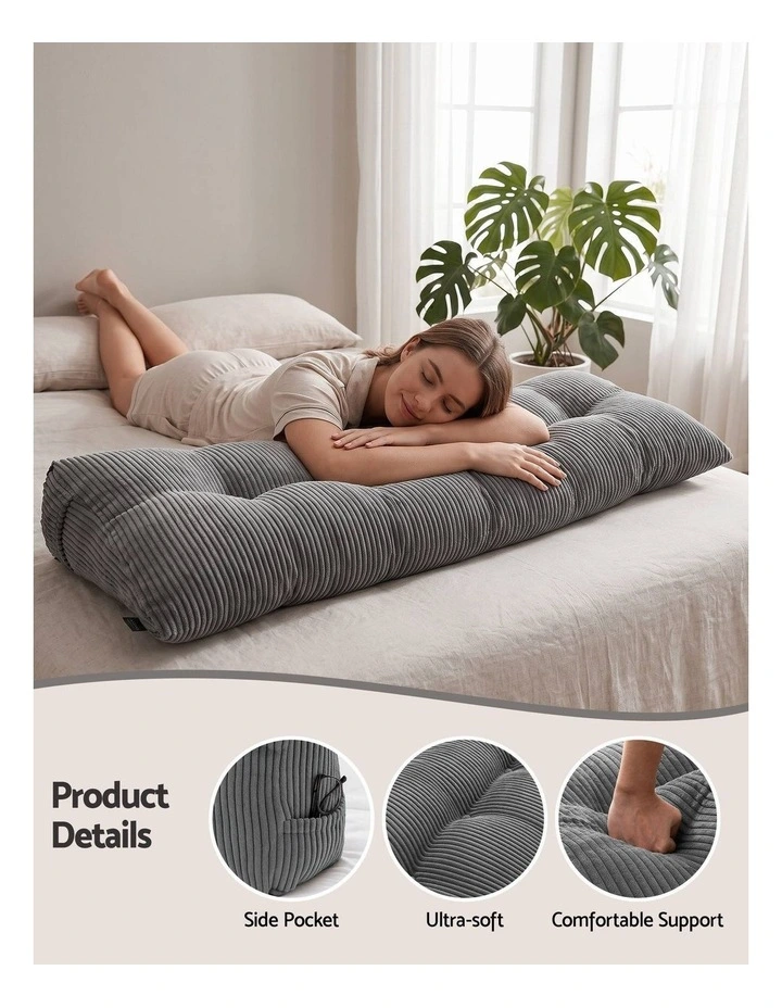Giselle Headboard Pillow for Dorm Daybed, Reading Wedge, 320g Corduroy, Pockets, Queen image 5