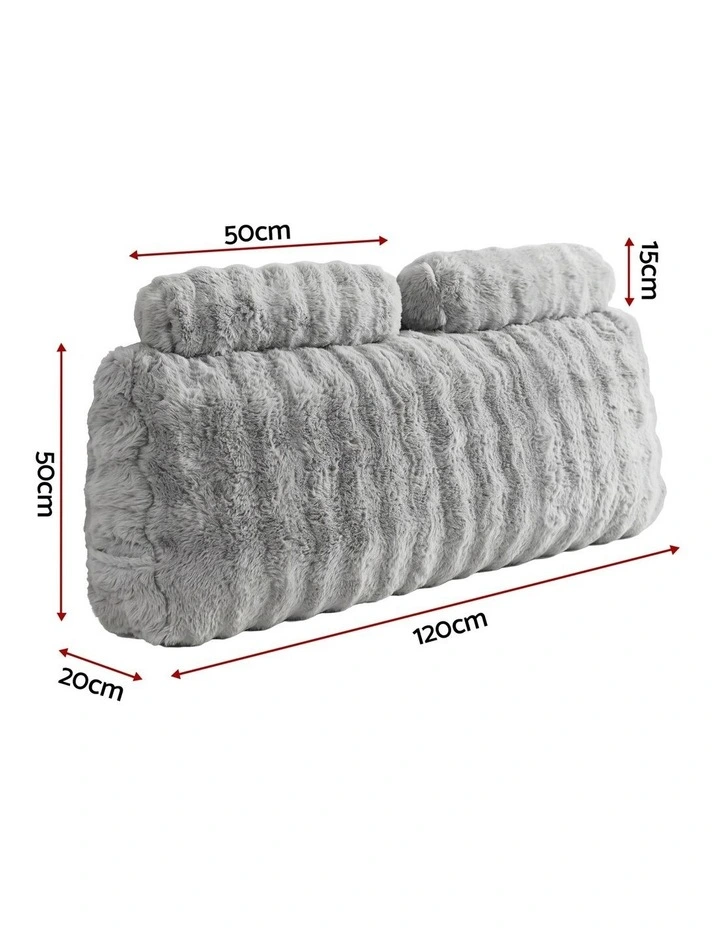 Giselle Wedge Pillow Headboard, Lumbar Support, 340g Faux Rabbit Fur, Pockets, Double image 2