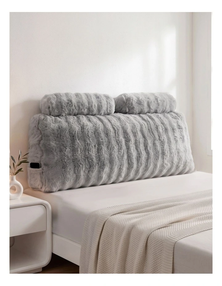 Giselle Wedge Pillow Headboard, Lumbar Support, 340g Faux Rabbit Fur, Pockets, Double image 6