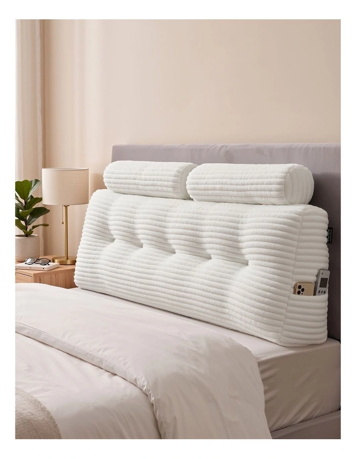 Giselle Wedge Pillow Headboard, Anti-Flat Foam, 330g Corduroy Cover, Pockets, Queen image 2