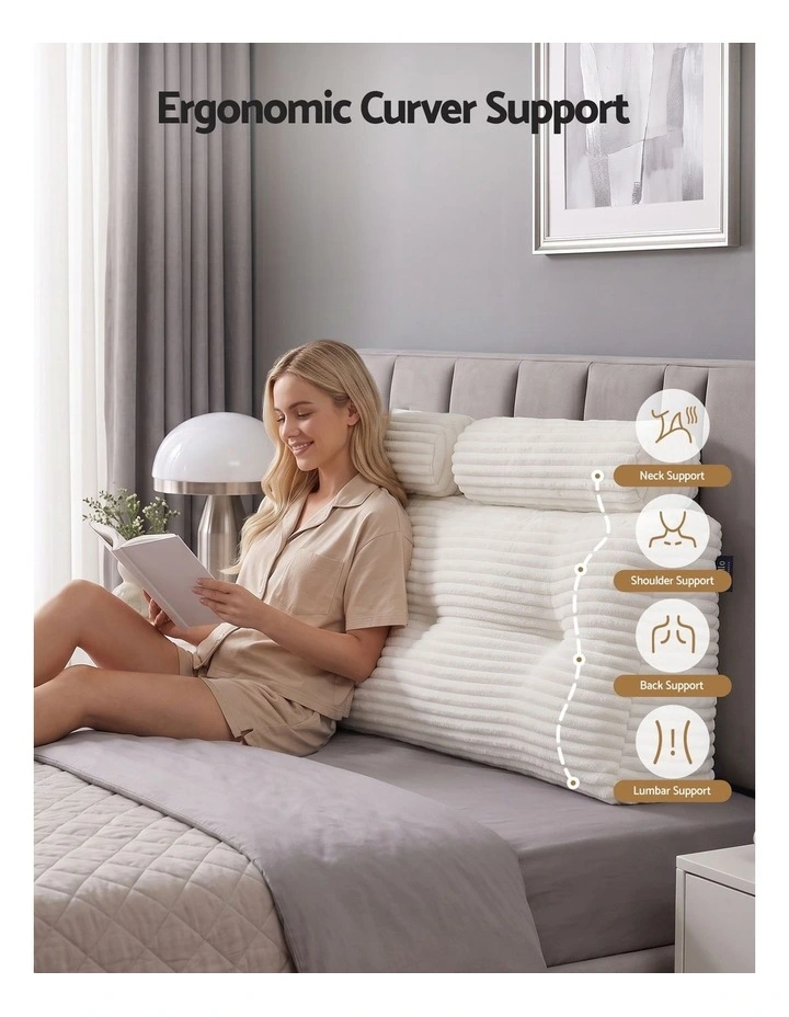 Giselle Wedge Pillow Headboard, Anti-Flat Foam, 330g Corduroy Cover, Pockets, Queen image 4