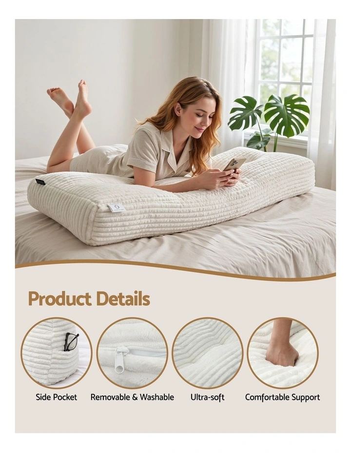 Giselle Wedge Pillow Headboard, Anti-Flat Foam, 330g Corduroy Cover, Pockets, Queen image 5