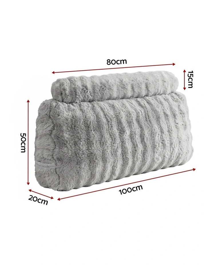 Giselle Wedge Pillow Headboard, Lumbar Support, 340g Faux Rabbit Fur, Pockets, King Single image 2
