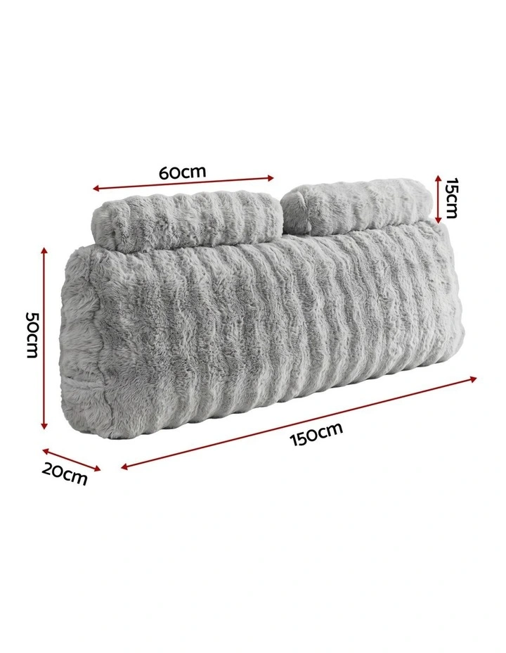 Giselle Wedge Pillow Headboard, Lumbar Support, 340g Faux Rabbit Fur, Pockets, Queen image 2