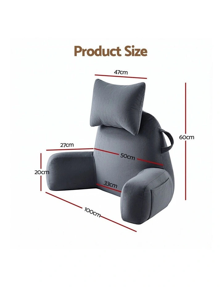 Giselle Bedding Reading Pillow with Detachable Neck Roll & Armrests, Gray image 2