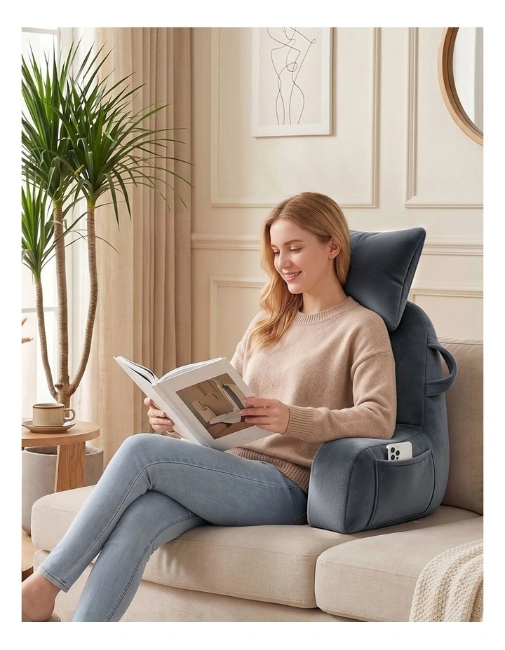Giselle Bedding Reading Pillow with Detachable Neck Roll & Armrests, Gray image 6