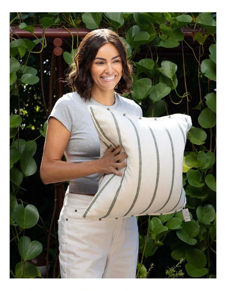 Linen Square Cushion Moss Stripe image 3
