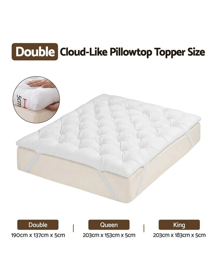 Giselle Double Pillow Top Mattress Topper 1300GSM White Duck Feather For Old Bed Upgrade 5cm Thick image 2