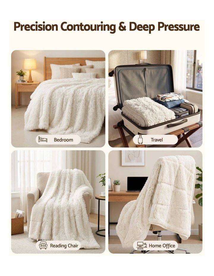 Giselle Faux Fur Weighted Blanket 2 Sided Long Pile Sherpa Reverse Cream 6.8KG 120 x 180cm image 6