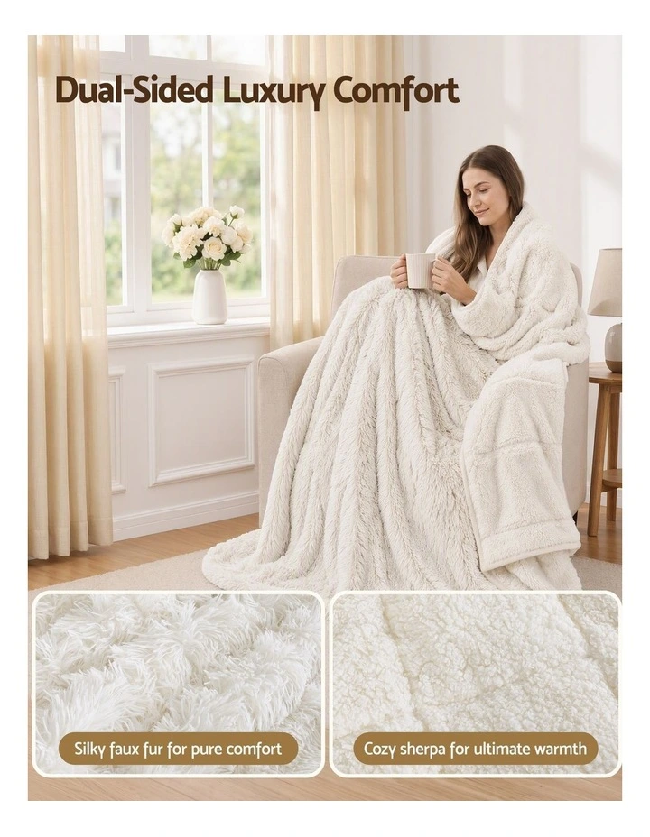 Giselle Faux Fur Weighted Blanket 2 Sided Long Pile Sherpa Reverse Cream 9KG 152 x 203cm image 5