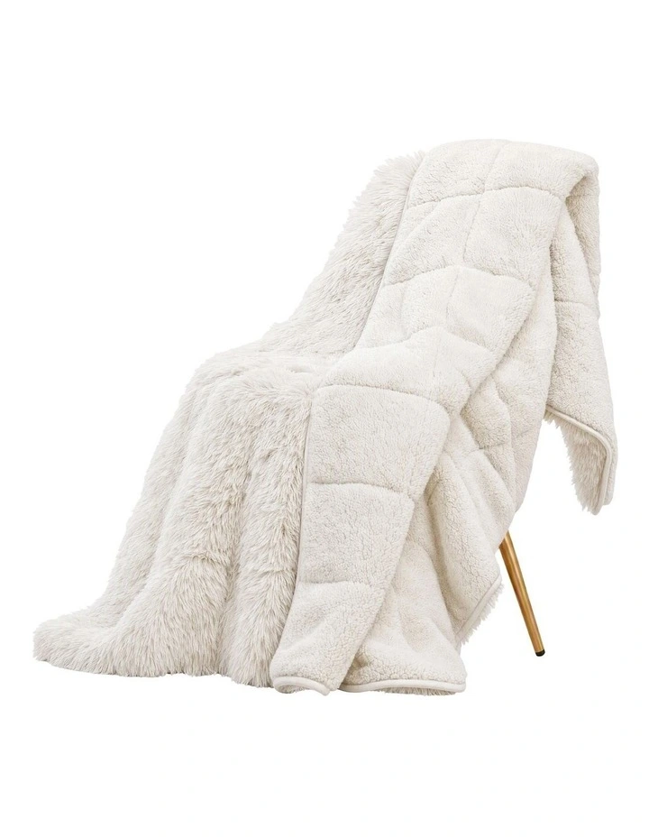 Giselle Faux Fur Weighted Blanket 2 Sided Long Pile Sherpa Reverse Cream 5.5KG 120 x 180cm image 1