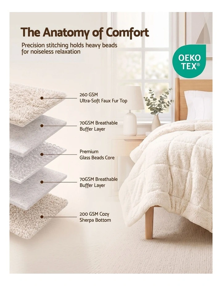 Giselle Faux Fur Weighted Blanket 2 Sided Long Pile Sherpa Reverse Cream 5.5KG 120 x 180cm image 4