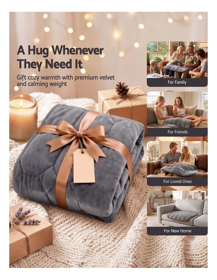 Giselle Weighted Lap Blanket 3.2KG Grey Crystal Velvet Quilted Glass Bead Fill for Sofa Office image 6