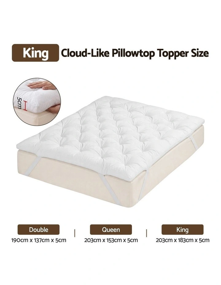 Giselle King Pillow Top Mattress Topper 1300GSM White Duck Feather For Old Bed Upgrade 5cm Thick image 2