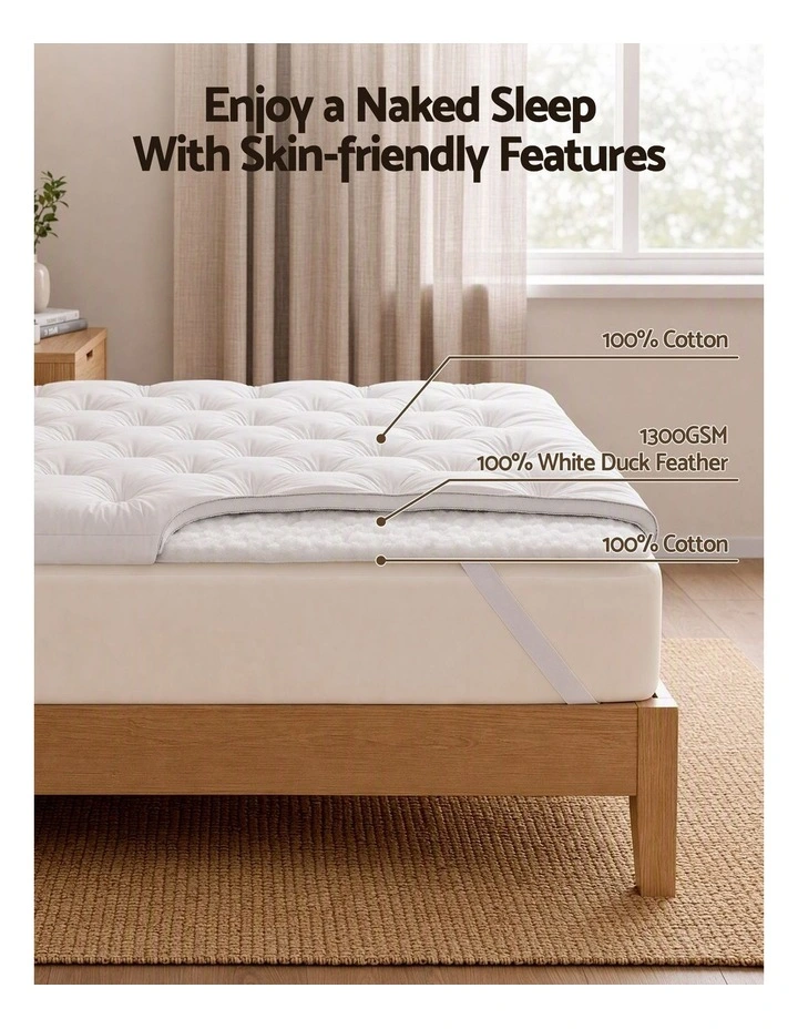 Giselle King Pillow Top Mattress Topper 1300GSM White Duck Feather For Old Bed Upgrade 5cm Thick image 4