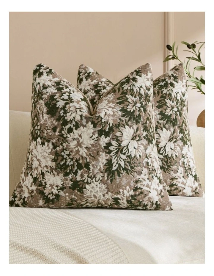 Vintage Botanical Chenille Cushion Covers in Green 2 Pack (45x45cm) image 1