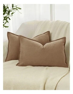 Linen-Cotton Cushion Covers in Tan 2 Pack (30x50cm)