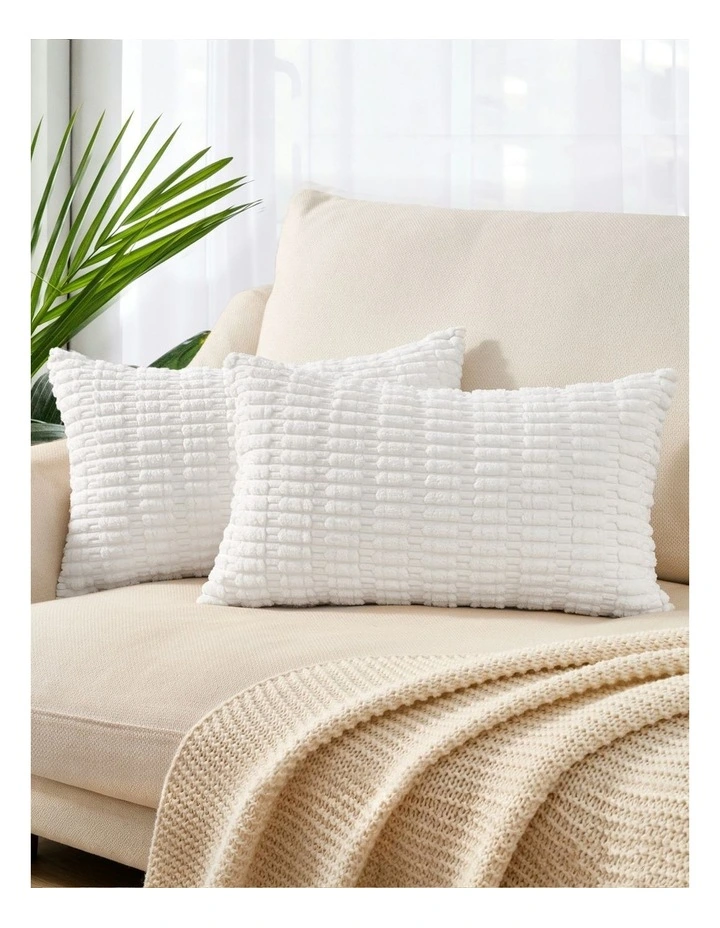 Boho Corduroy Cushion Covers in White 2 Pack (30x50cm) image 1