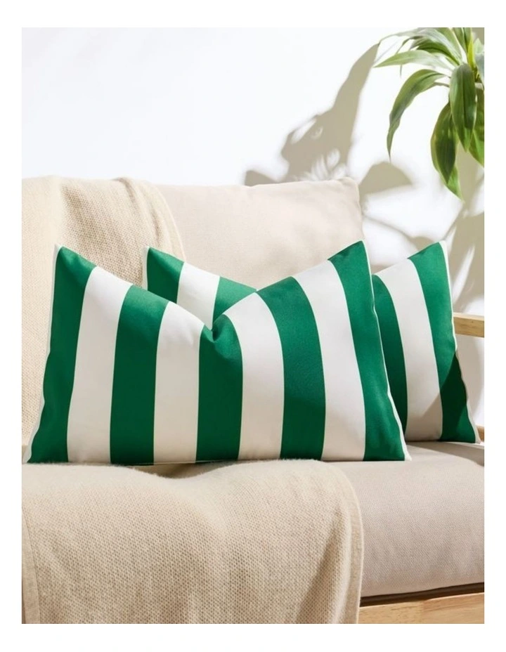 Striped Outdoor Waterproof Cushion Covers in Emerald Green 2 Pack (30x50cm) image 1