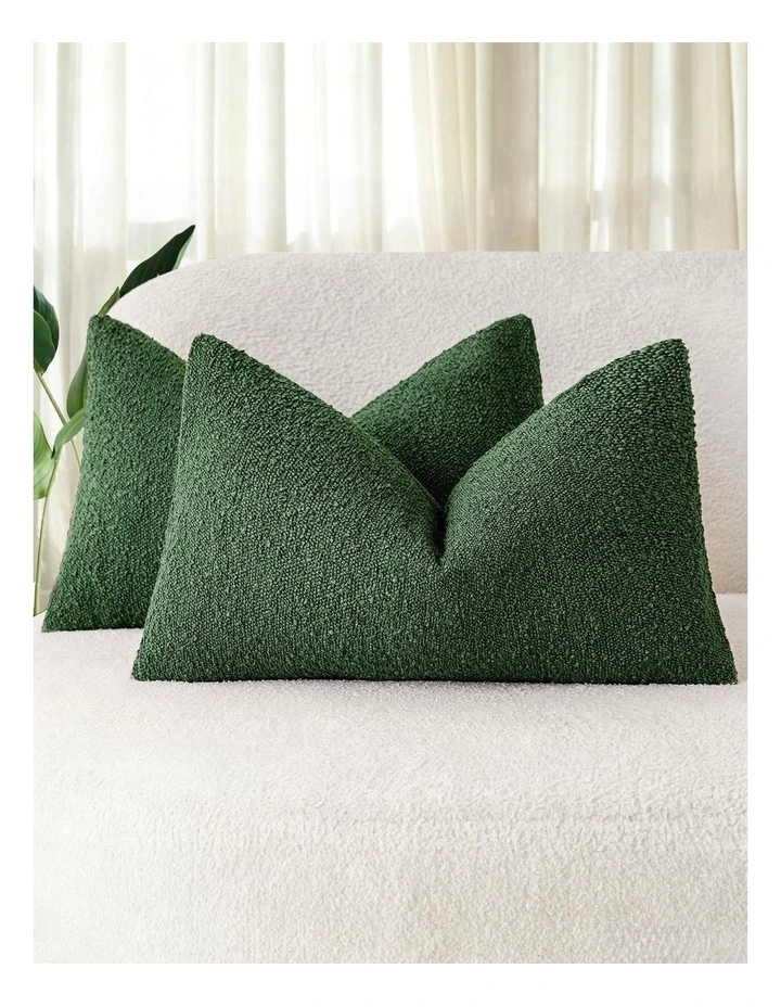 Boucle Cushion Covers in Forest Green 2 Pack (30x50cm) image 1