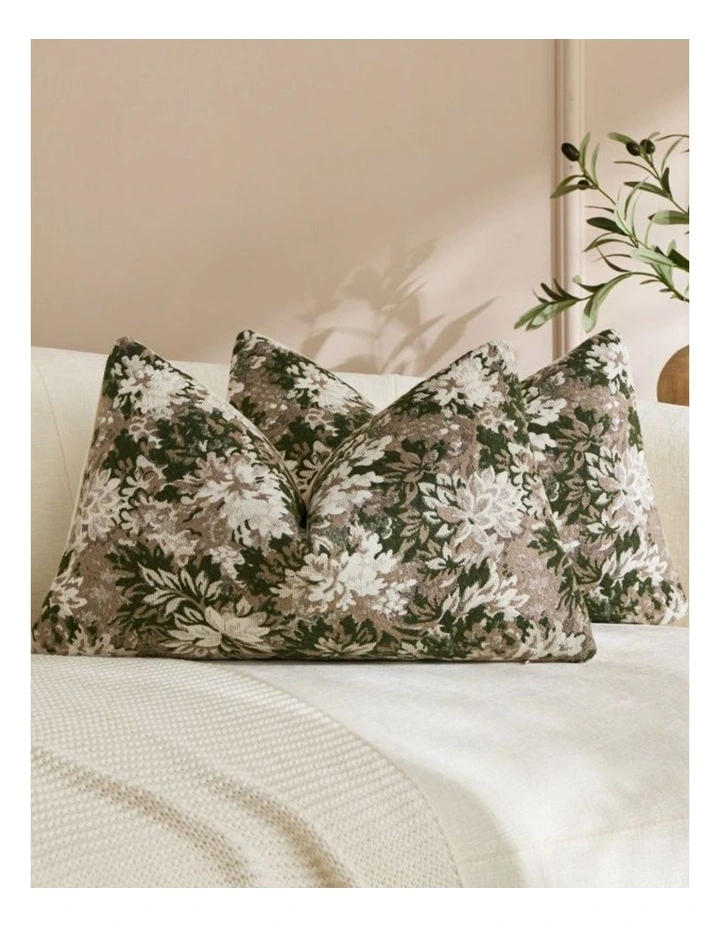 Vintage Botanical Chenille Cushion Covers in Green 2 Pack (30x50cm) image 1