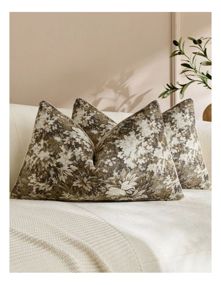 Vintage Botanical Chenille Cushion Covers in Beige 2 Pack (30x50cm) image 1
