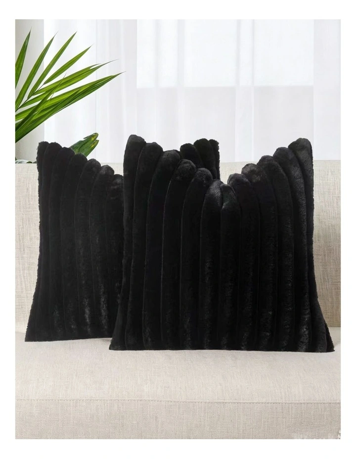 Faux Fur Cushion Covers in Black 2 Pack (45x45cm) image 1