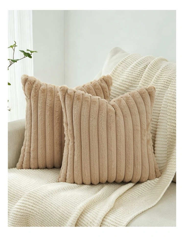 Faux Fur Cushion Covers in Natural 2 Pack (45x45cm) image 1