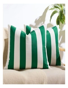 Striped Outdoor Waterproof Cushion Covers in Emerald Green 2 Pack (45x45cm)