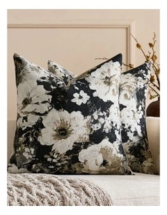 Vintage Floral Chenille Cushion Covers in Black 2 Pack (45x45cm)