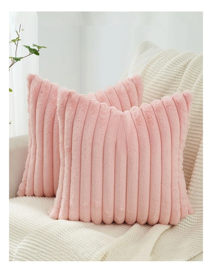 Faux Fur Cushion Covers in Pink 2 Pack (45x45cm) image 1