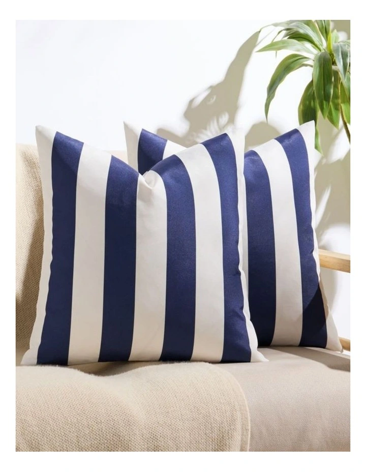 Striped Outdoor Waterproof Cushion Covers in Navy Blue 2 Pack (45x45cm) image 1