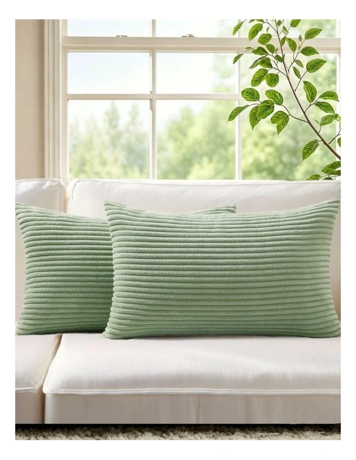 Corduroy Velvet Cushion Covers in Sage 2 Pack (30x50cm) image 1