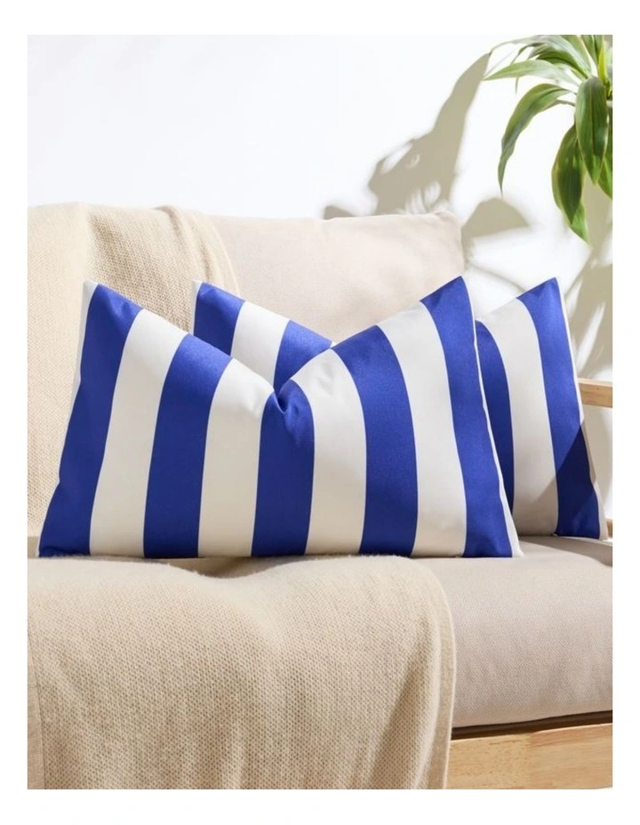 Striped Outdoor Waterproof Cushion Covers in Royal Blue 2 Pack (30x50cm) image 1