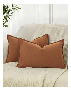Linen-Cotton Cushion Covers in Terracotta 2 Pack (30x50cm)