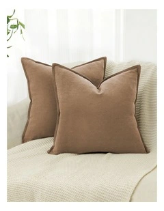 Linen-Cotton Cushion Covers in Tan 2 Pack (45x45cm)