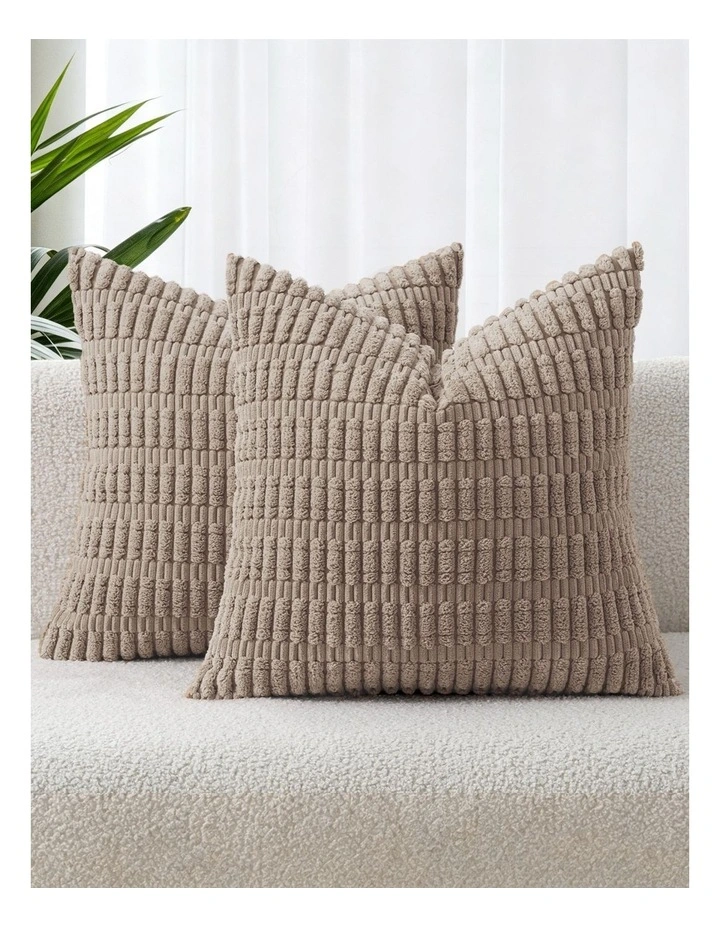 Boho Corduroy Cushion Covers in Taupe 2 Pack (45x45cm) image 1