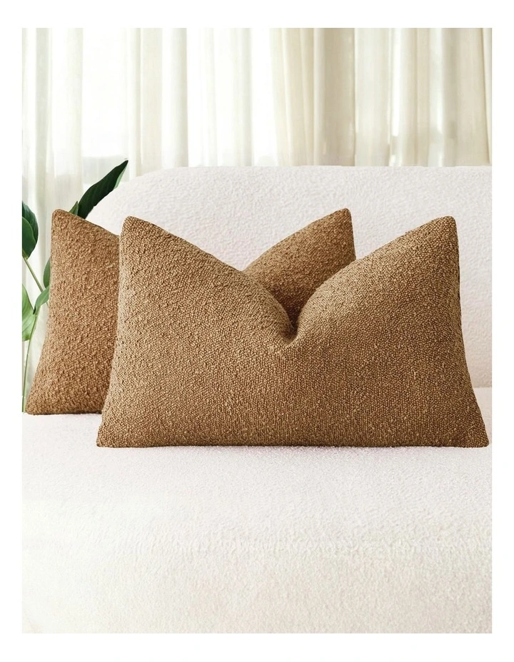 Boucle Cushion Covers in Caramel 2 Pack (30x50cm) image 1