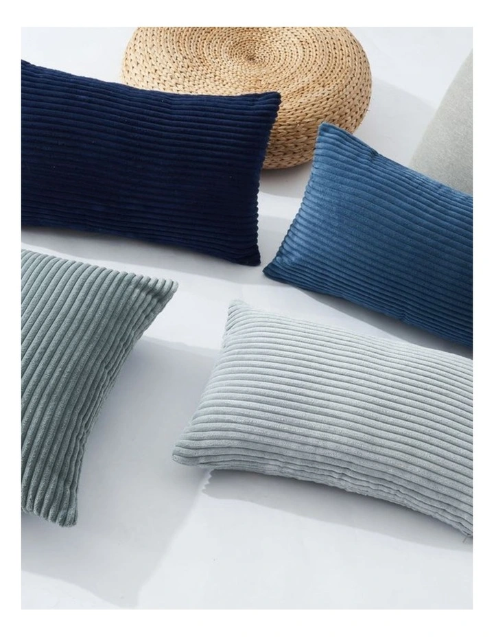 Corduroy Velvet Cushion Covers in Blue Set of 4 (30x50cm) image 2