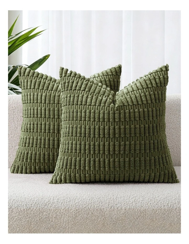 Boho Corduroy Cushion Covers in Olive Green 2 Pack (45x45cm) image 1