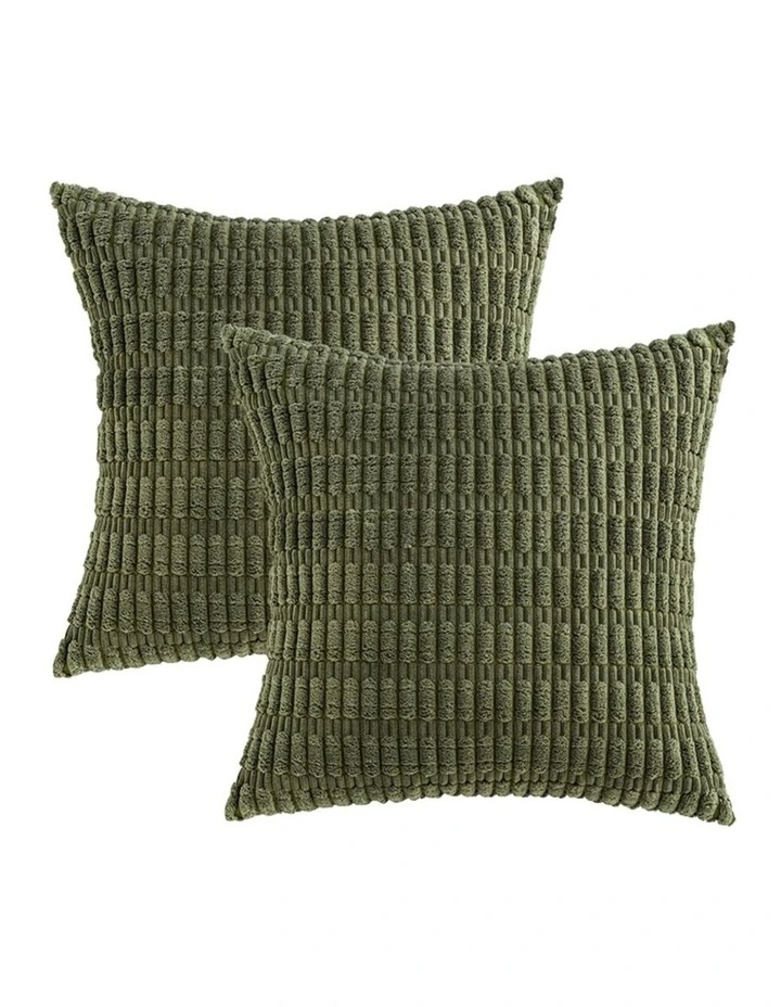 Boho Corduroy Cushion Covers in Olive Green 2 Pack (45x45cm) image 2