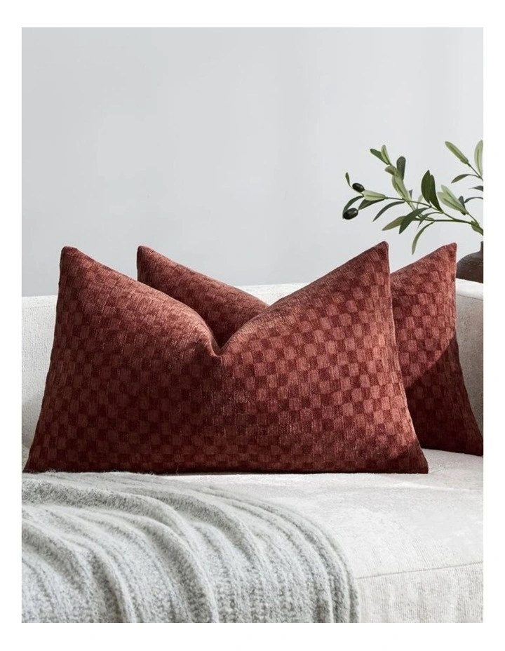 Chenille Waffle Cushion Covers in Rust 2 Pack (30x50cm) image 1