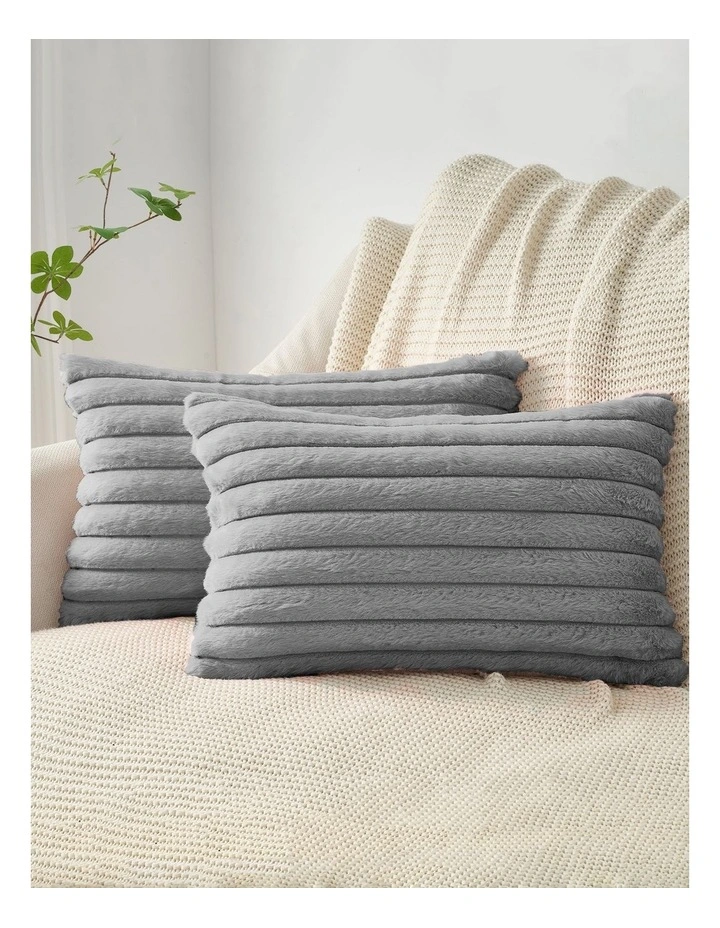 Faux Fur Cushion Covers in Grey 2 Pack (30x50cm) image 1