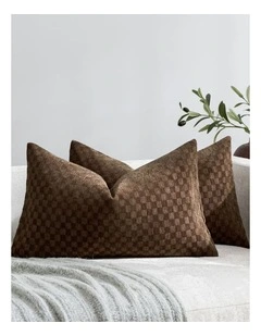 Chenille Waffle Cushion Covers in Brown 2 Pack (30x50cm)