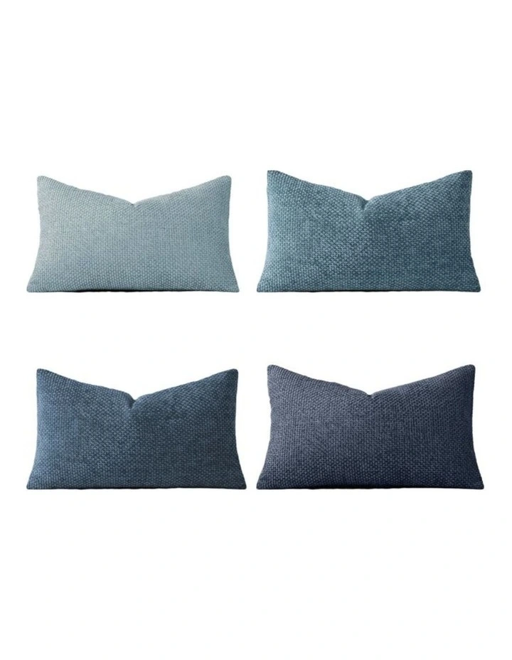 Chenille Grid Cushion Covers in Mix Blue 4 Pack (30x50cm) image 3