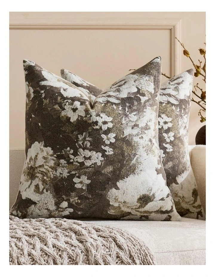 Vintage Floral Chenille Cushion Covers in Warm Taupe 2 Pack (45x45cm) image 1