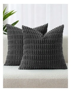 Boho Corduroy Cushion Covers in Dark Grey 2 Pack (45x45cm)